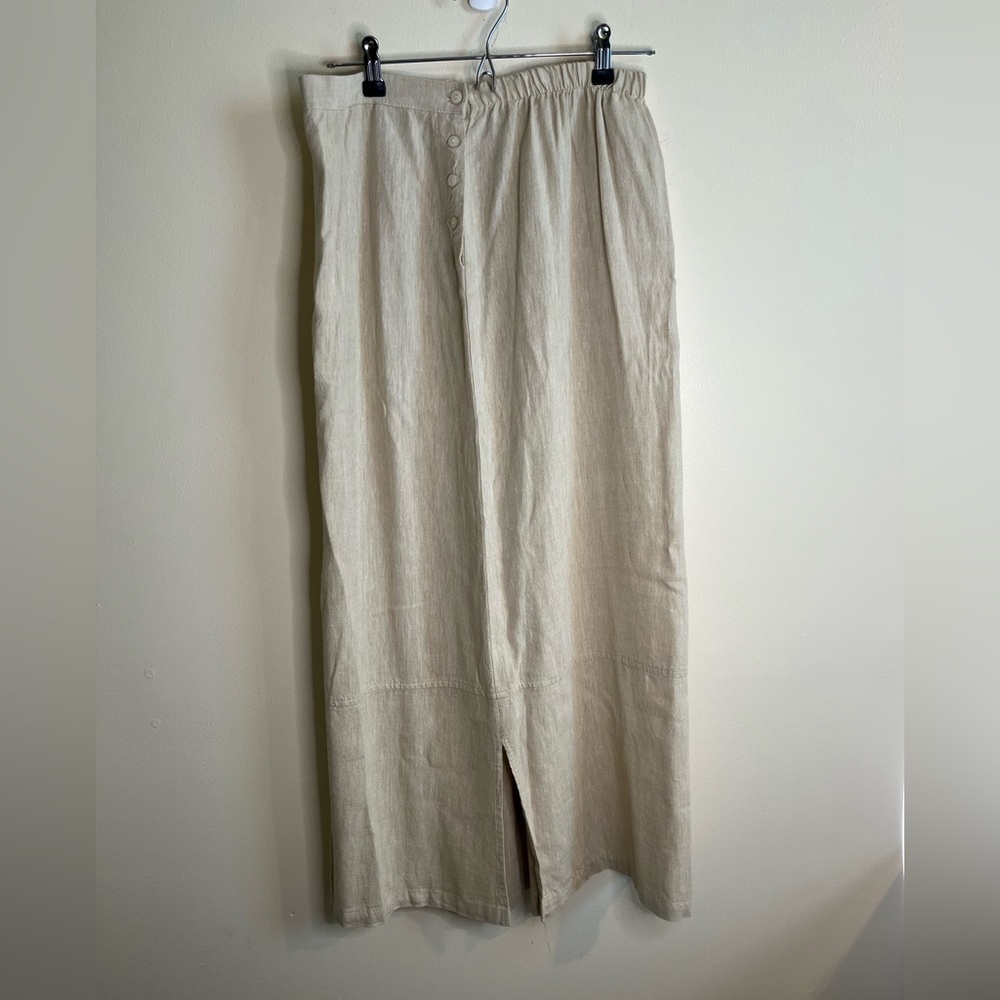 Vintage Linen Blend Basic Threads Beige Midi Skirt - image 1